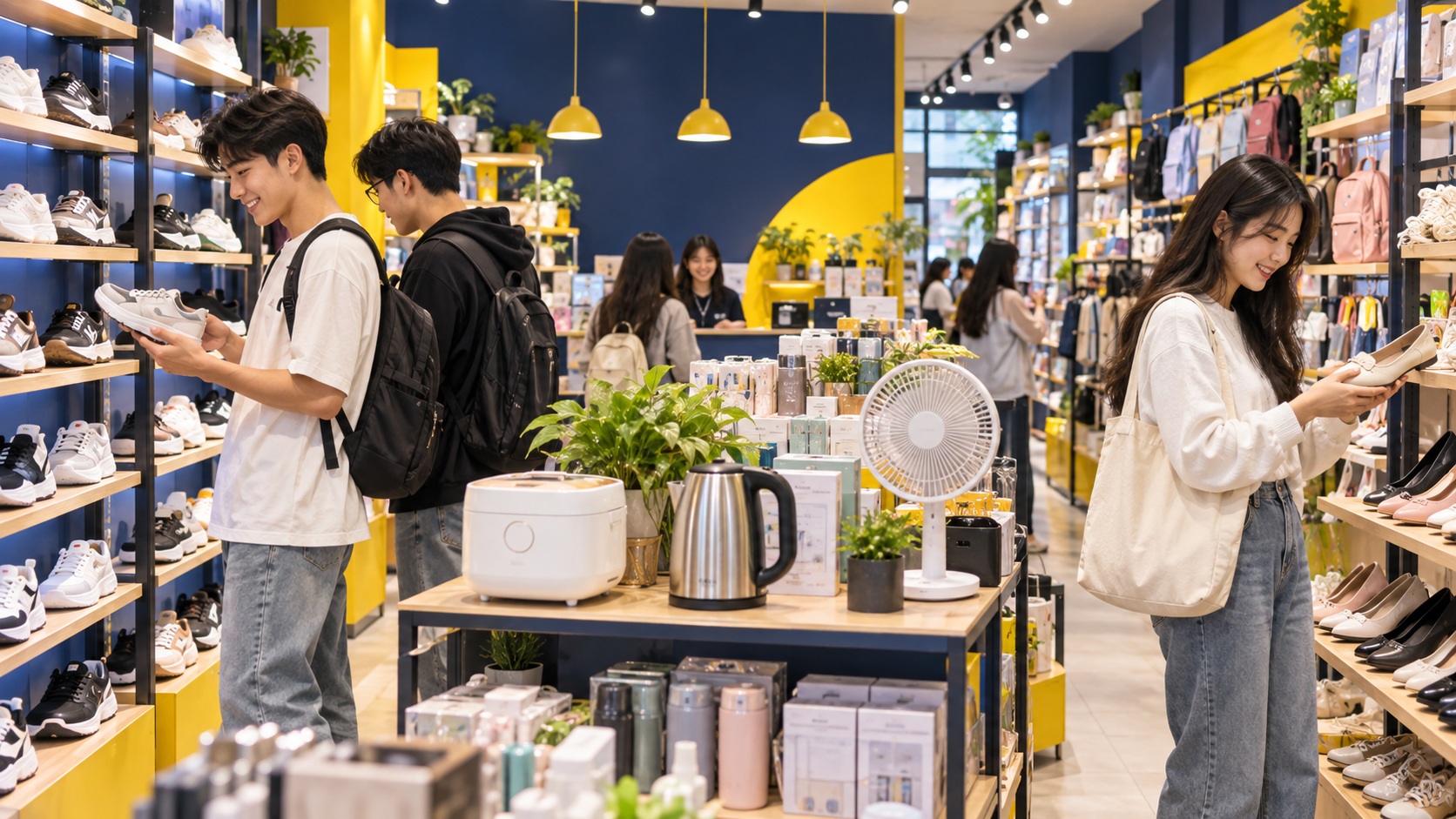 Không gian mua sắm giày dép và đồ gia dụng dành cho sinh viên